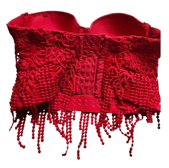 Lydia USA red lace embellished coquette romantic corset bralette, Size M​​​​ - Picture 2 of 3